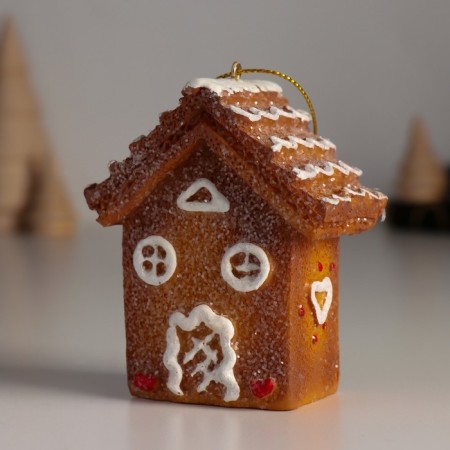 Souvenir Polystone Suspension "Gingerbread House with White Glaze" 4.5x7x8 cm-3