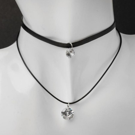 Choker "Two threads" bead, white color, 35cm