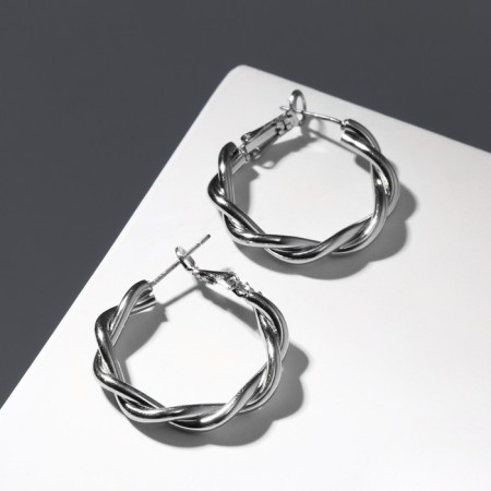 Ring Earrings "Two lines" Hiring, Color Silver, D = 2.5 cm-1