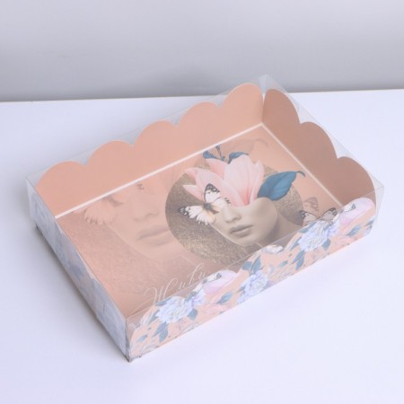 Cookie box, confectionery packaging with PVC lid, “live a dream”, 20 x 30 x 8 cm