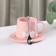 Tea couple ceramic with a spoon "Bow", 2 items: a mug 350 ml, a saucer d = 15 cm, pink color