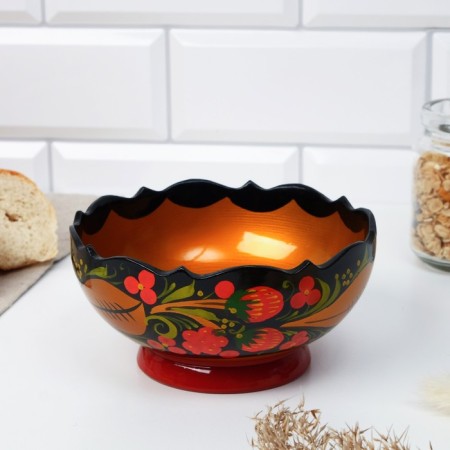 Salad bowl, carved, 15-16 × 7 cm, Khokhloma-8