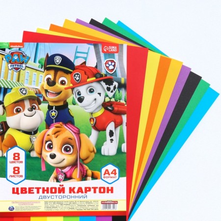 Cardboard tinted, A4, 8 sheets, 8 colors, moped, bilateral, in a bag, 180 g/m², puppy patrol-4