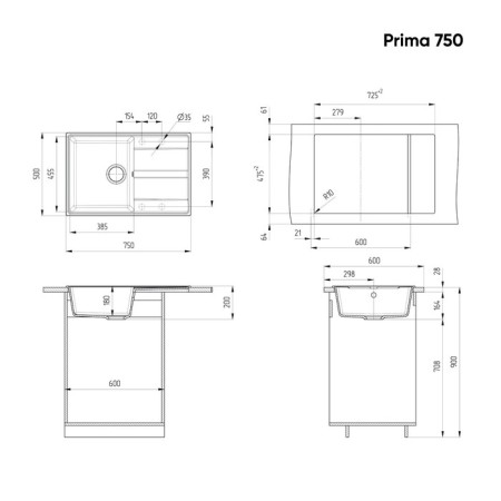 Kitchen Quartz Motor Ulgran Quartz Prima 750, 750x500 mm, color 01 jasmine-2