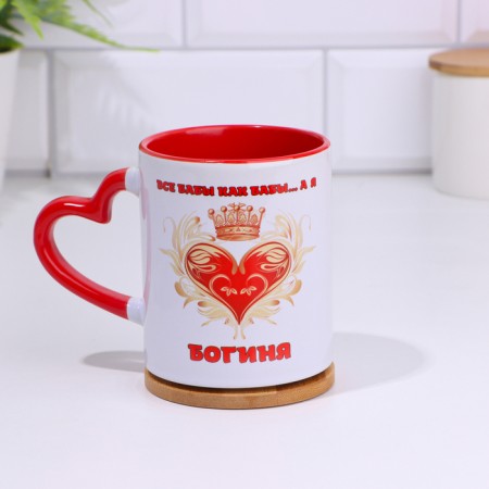 Sublimation mug "Goddess", with a curly handle, the bottom of the red color-1
