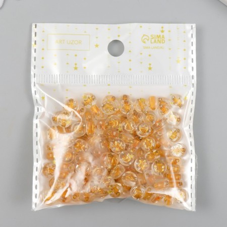 Beads for creativity plastic "Hearts and stars" gold set 20 grams 0.4x0.7x0.7 cm-3