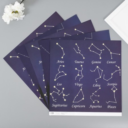 Scrapbooking paper bilateral "constellation" density 180 grams set 5 pcs 30.5x32 cm-1
