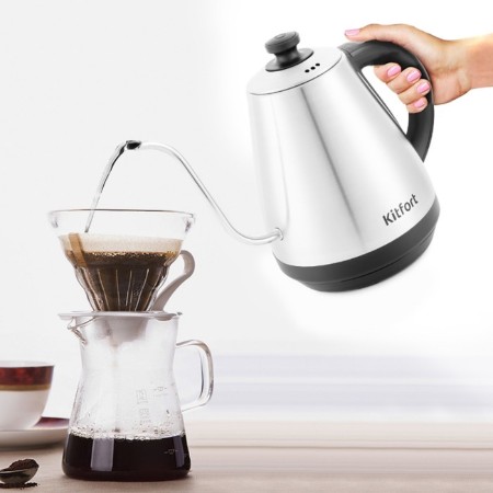 Electric ketta KitFort KT-689, for cooking coffee, metal, 1 l, 2200 watts, silver-2