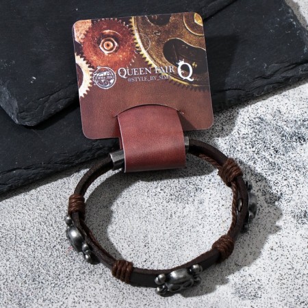 Bracelet Skin Skull is large, with bones, dark brown color with black silver, 8 cm-4