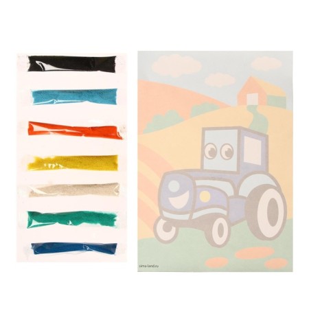 Set for creativity. Picture from sand. Fresco "Tractor in the field"-3