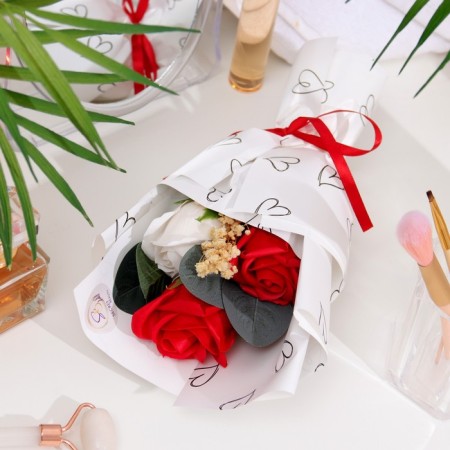 A premium bouquet of red-white soap roses, 3 pcs-1