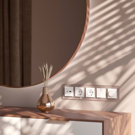 Frame W0051142, 5 FAVORIT sockets, latte, glass-2