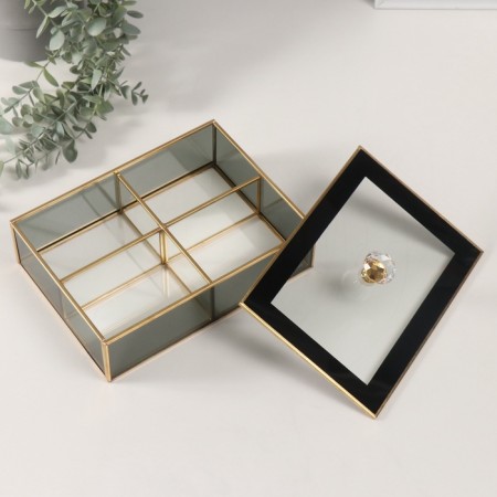 Casket Glass with a metal frame "Laconism" Transparent black 16x22x9 cm-1