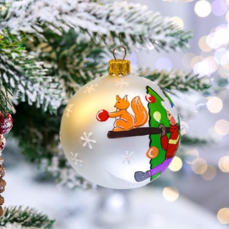 Christmas tree toy ball "Round dance", 80 mm, manual painting, glass-1
