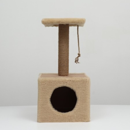 Animal house, with a clawe and shelf, jute, 32 x 32 x 64, beige-4