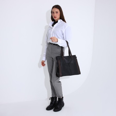 Soper bag with zipper, black color-7