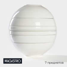 A set of porcelain dishes for 2 Magistro La Palla persons, 7 objects: plate d = 23 cm, 2 plates d = 23.2 cm, 2 plates 1000 ml, 2 salad bowls 1000 ml, white color is white