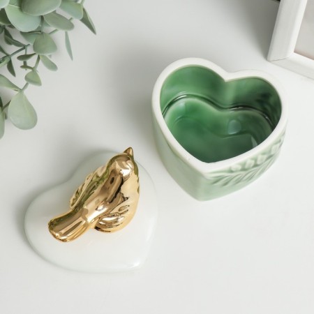 Coramics Coramics Heart "Golden Bird. Sheet" MIX 9x6.8x7.5 cm-5