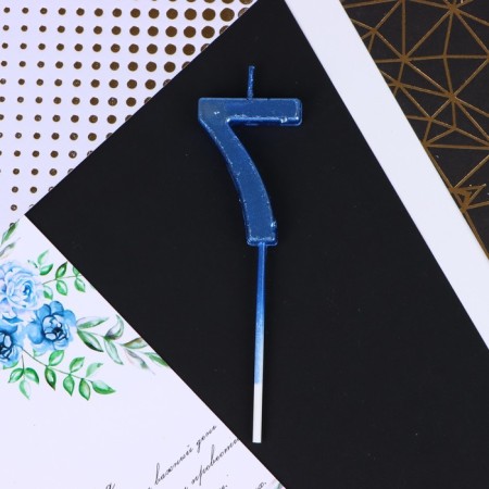 Candle for the cake, number "7", blue, 4 x 13 cm.