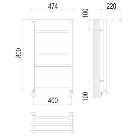 Terminus water heated towel rail "Contour" P7, 400x800 mm, lower connection, chrome-2