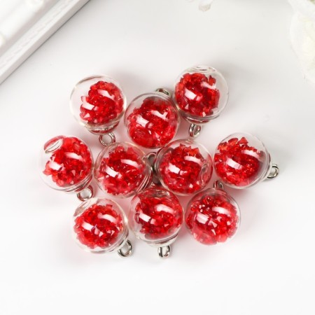Suspension decorative for creativity glass "ball - pebbles" red d = 1.6 cm set 10 pcs