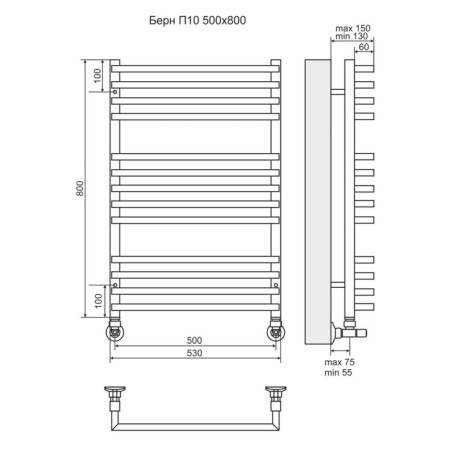 Water towel Terminus "Bern" P13, 500x800 mm, chrome-2