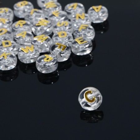 Acrylic bead "English letters" mix, shiny, 1 × 0.6 cm, set 10 g, color gold-1