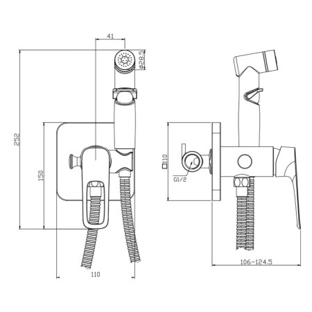 Rossinka RS46-51 bidetor, with a hygienic shower, built-in, brass, chrome-1