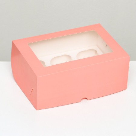 Packaging for 6 cupcakes with a window, pink, 25 x 17 x 10 cm