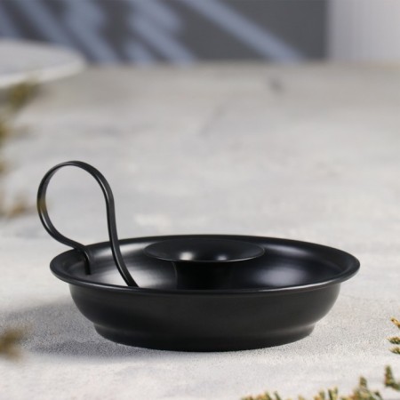 Metal candlestick "Plant", one candle, 14.2 x 6.5 cm, black-1