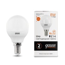 LED LED ELEMENTARY 8W ball 3000K TEP. Bel. E14 520lm Gauss 53118