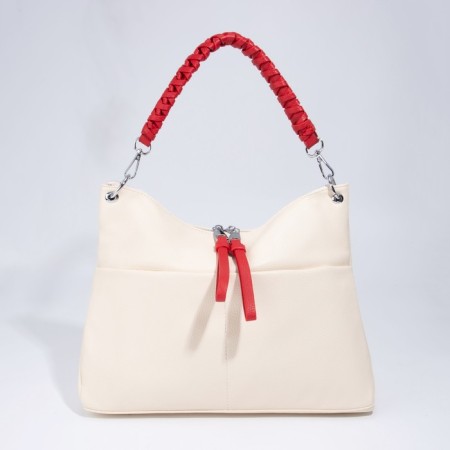 Bag-bag, lightning department, 3 outer pockets, long belt, beige/red color