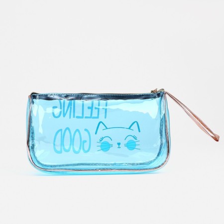 Cosmetic bag with a handle, a blue color-1