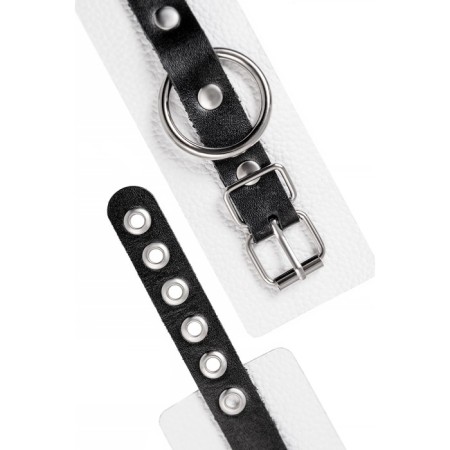 An handcuffs Pecado BDSM, soft with one strap with eyelets, genuine leather, white-black-5