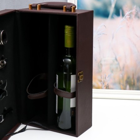 Casket Wood, leatherette for 2 bottles "Twisted cage" 4 items 34.5x19.5x12 cm-11