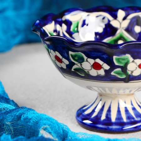 Candy of Rishtan ceramics "Flowers", 13 cm, blue-1