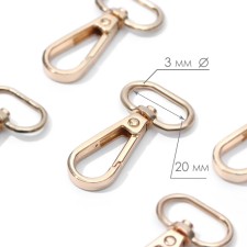 Metal carbine, 46 × 25 mm / 20 × 3 mm, 5 pcs, the color of the gold