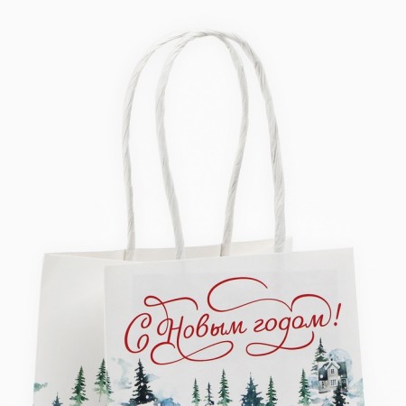 Gift package "Happy New Year", white craft, 12 x 21 x 9 cm, new year-5