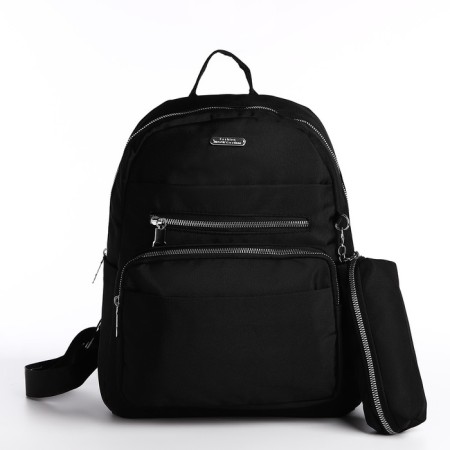 A backpack with a zipper, 5 outer pockets, pencil case, black color-2
