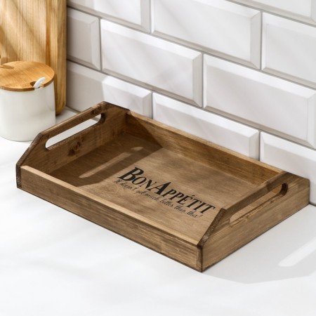 Tray with a share decor, coating 30 × 20 × 6 cm, pine
