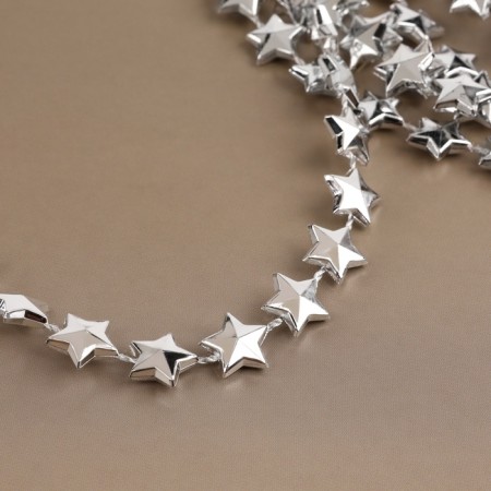 Beads on the threads "Stars", 10 mm, 2 m, silver color-1