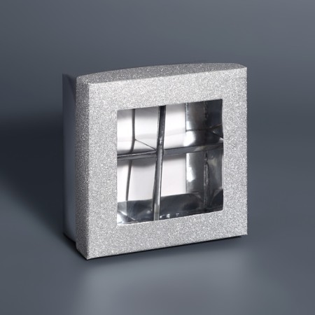 Box for 4 sweets silver glitter, 8.5 x 8.5 x 4 cm. Confectionery packaging-2
