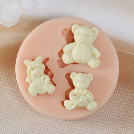Mold Silicon "Bear and Bunny" 2.6x2.4x0.4 2.4x1.6x0.4 2.2x1.9x0.4 cm