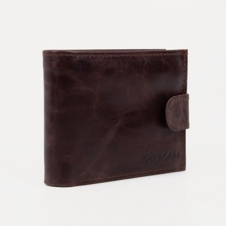 Men's purse on a button, for bills, for cards, for coins, brown color
