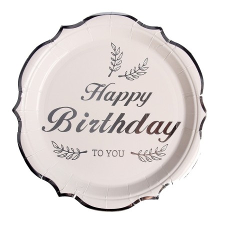 Paper plates "Happy birthday", in a set 6 pieces, silver color