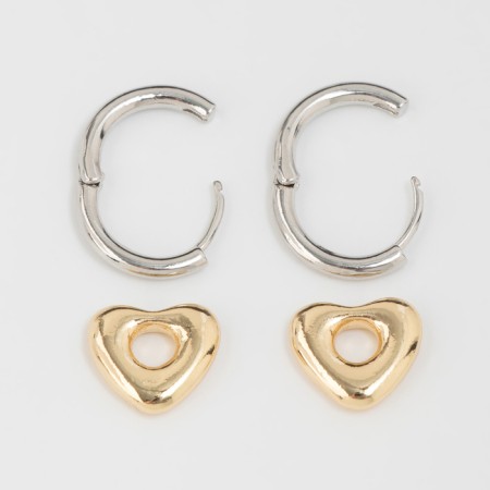 Earrings with the removable element "Transformer" heart, color silver with gold-2