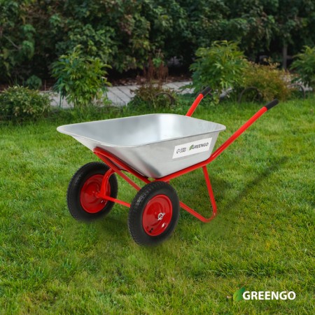Construction wheelbarrow, 2 pneumatic fires, cargo/n 320 kg, volume of 110 liters, galvanized body 0.8 mm, Greengo-7