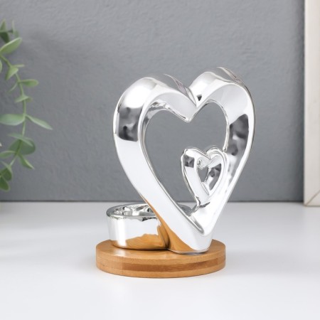 Ceramics candlestick per 1 candle "Two hearts" silver 11x8x12.5 cm-2