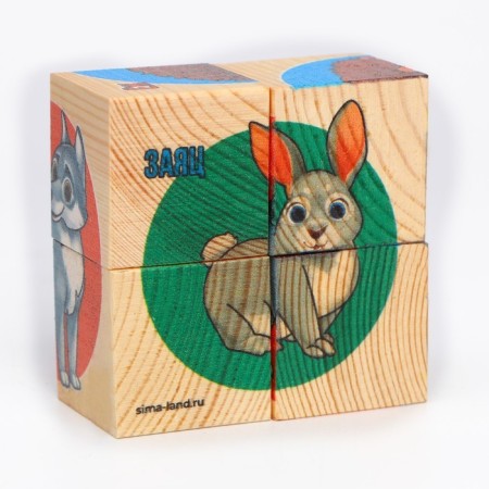 Natural wood cubes "Forest residents"-5