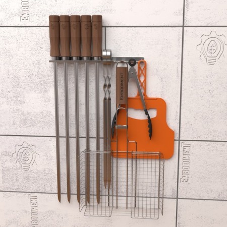 Holder for storing skewers and accessories barbecue, wall -mounted, stainless steel